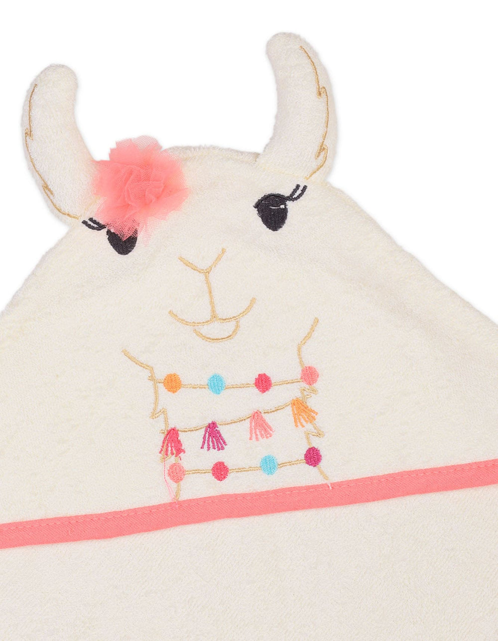 Newborn Girl Bath Towel Hooded Llama Pink and Off White at Zubaidas Official Pakistan