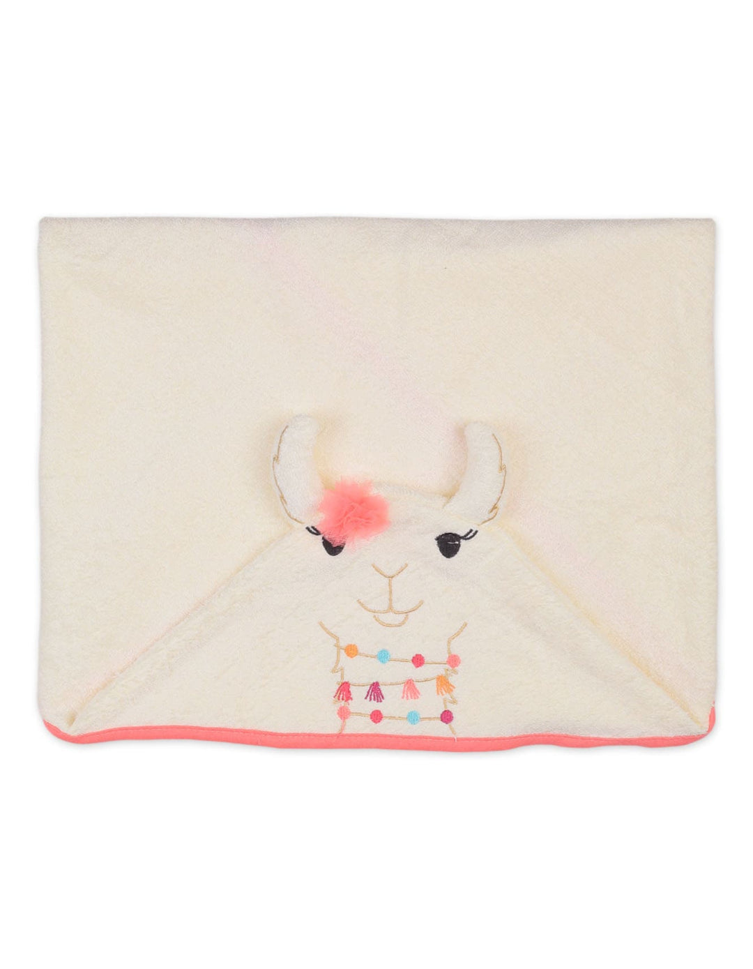 Newborn Girl Bath Towel Hooded Llama Pink and Off White at Zubaidas Online Pakistan