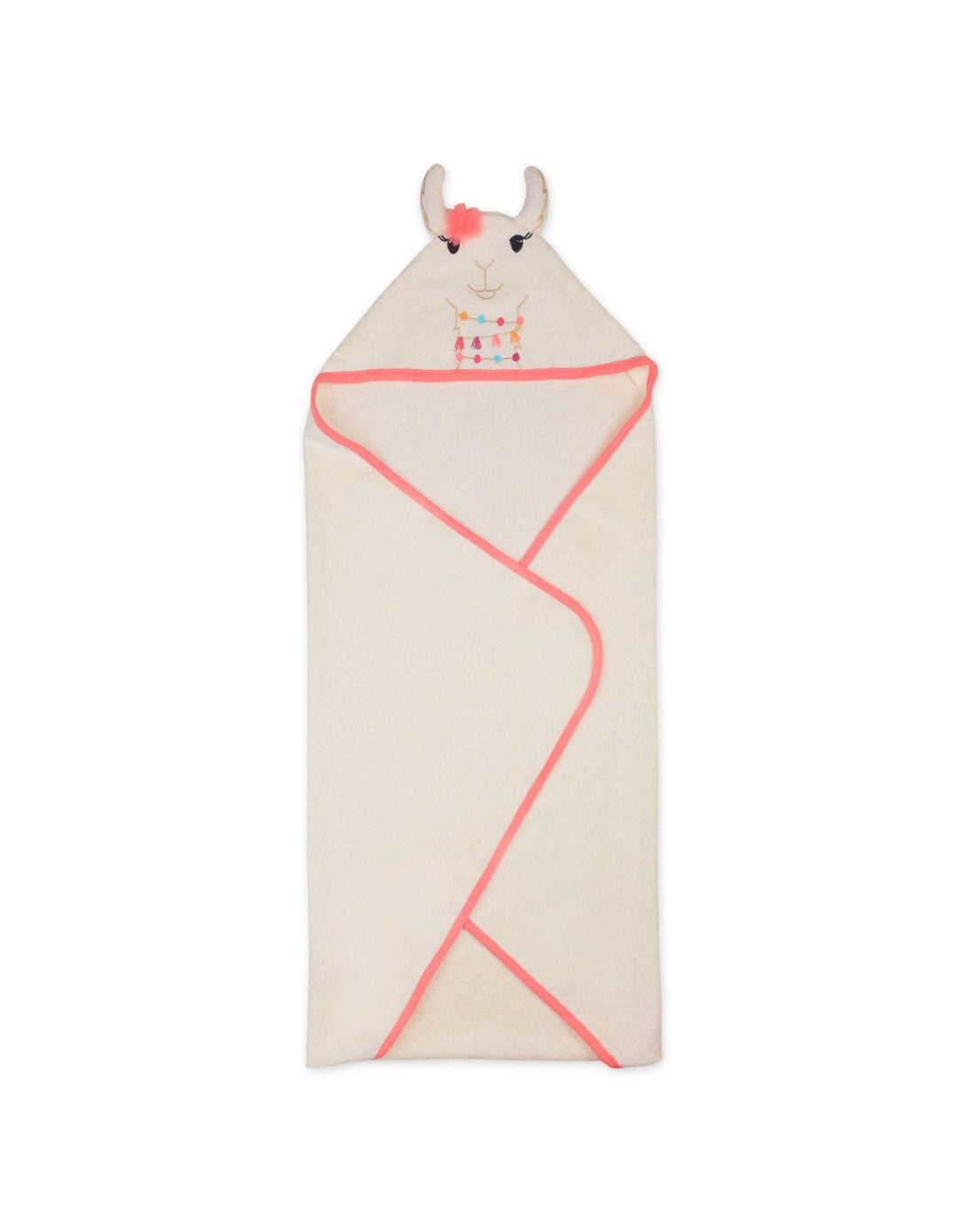 Newborn Girl Bath Towel Hooded Llama Pink and Off White at Zubaidas