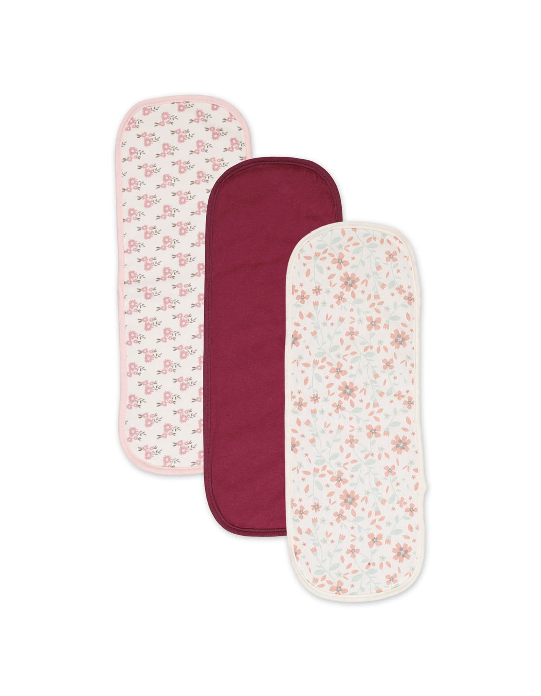 Newborn Girl Burp Cloths Pack of 3 Floral Maroon at Zubaidas