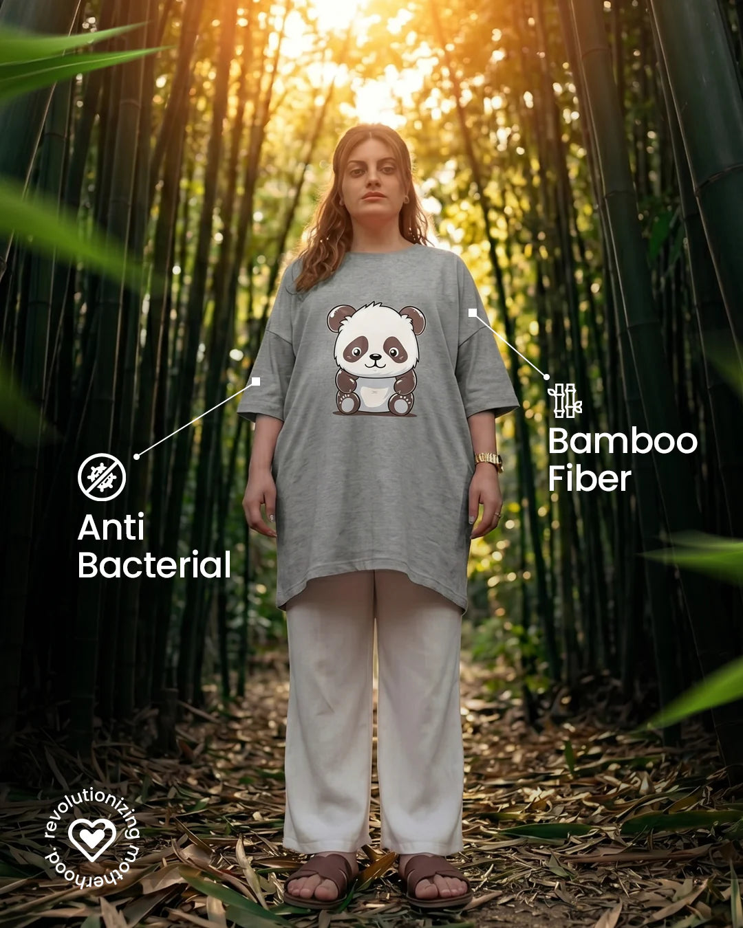 Ornavo Panda Comfy Tee in Grey at Zubaidas Online Pakistan