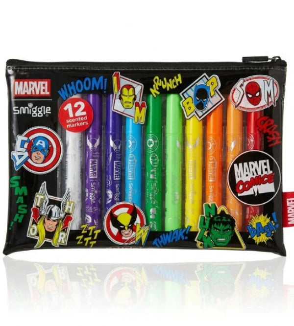 Smiggle 12 Marvel Comics Scented Markers Set at Zubaidas