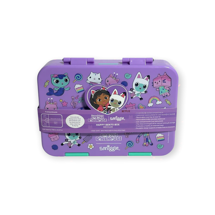 Smiggle Gabbys Dollhouse 4 Compartments Food Safe BPA and Phthalates Free Bento Plastic Medium 758 ml Lunch Box at Zubaidas Online Pakistan