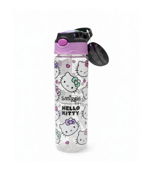 Smiggle Hello Kitty 680 ml Push Button Straw Plastic Water Bottle BPA Free with Strap at Zubaidas Official Pakistan