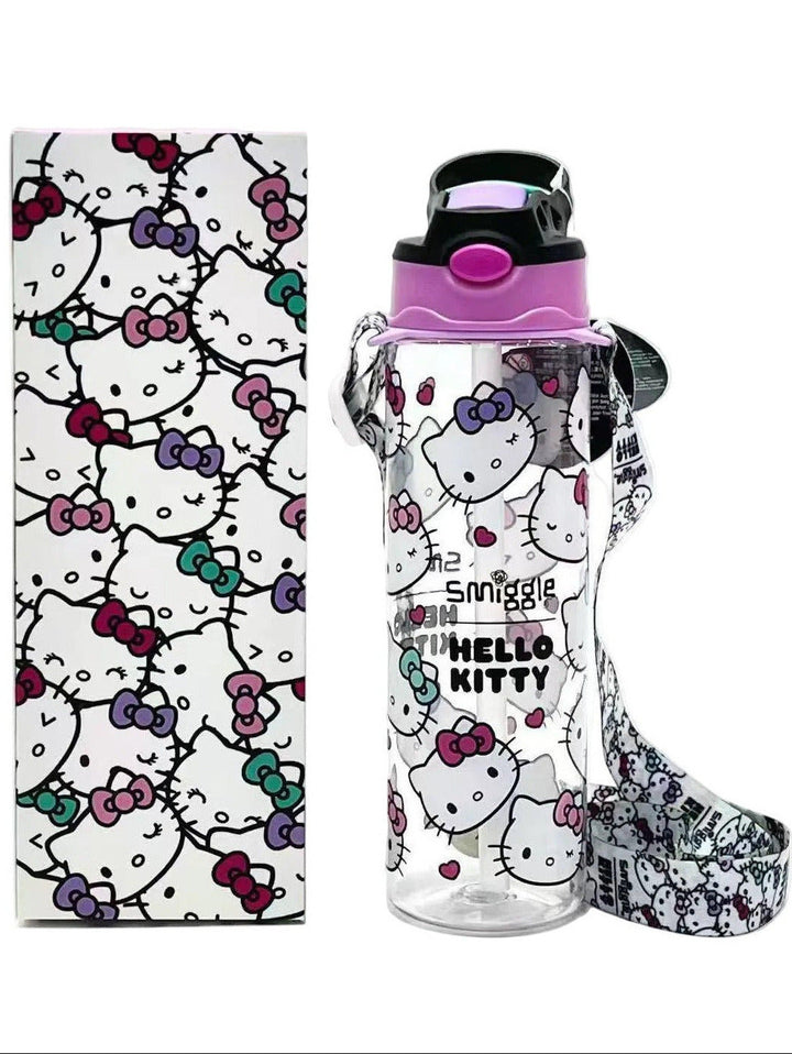 Smiggle Hello Kitty 680 ml Push Button Straw Plastic Water Bottle BPA Free with Strap at Zubaidas