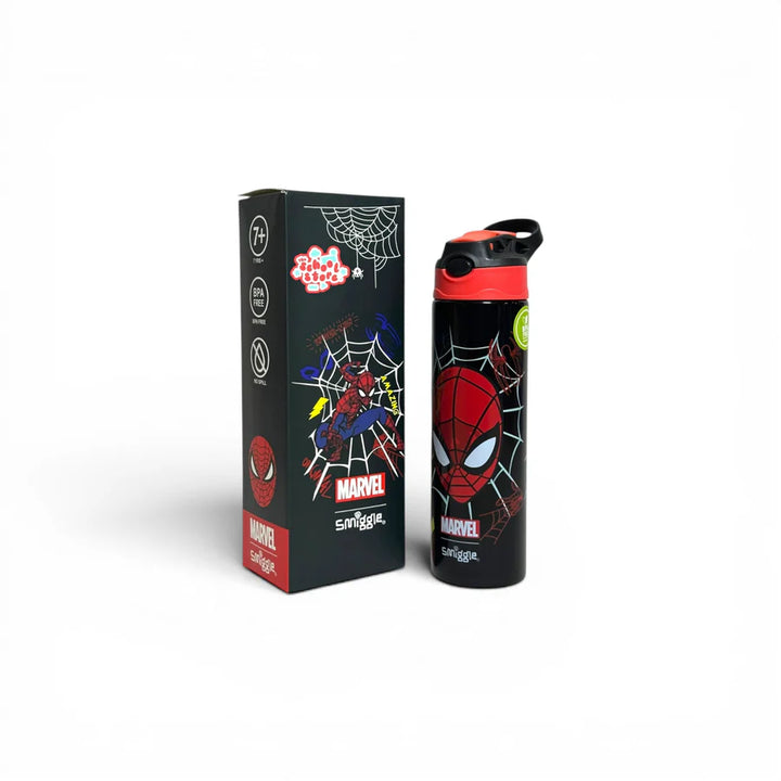Smiggle Marvel Spider-Man 520 ml Push Button Straw Insulated Metal Water Bottle at Zubaidas Number 1 Online Baby and Kids Store in Pakistan for over 50 years