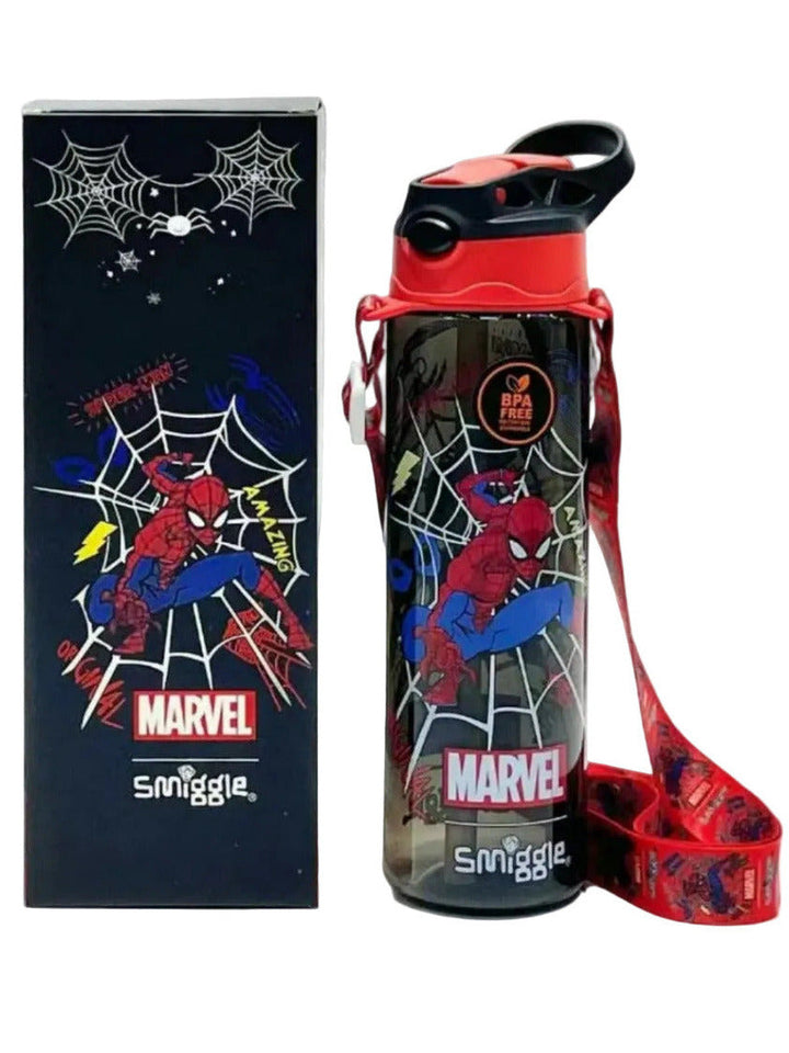 Smiggle Marvel Spider-Man 680 ml Push Button Straw Plastic Water Bottle BPA Free with Strap at Zubaidas Official Pakistan
