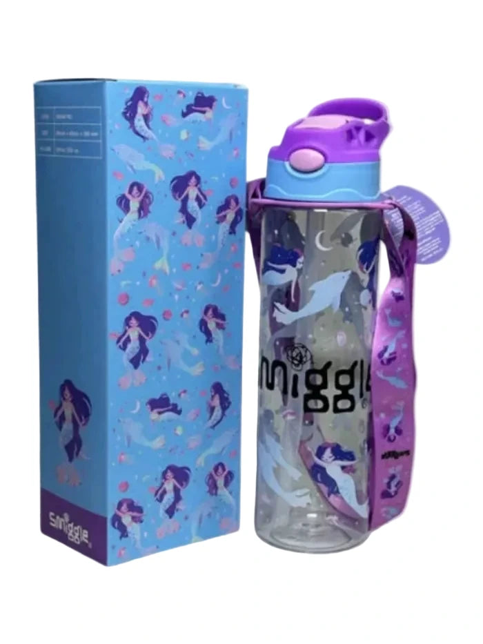 Smiggle Mermaid 680 ml Push Button Straw Plastic Water Bottle BPA Free with Strap at Zubaidas Official Pakistan