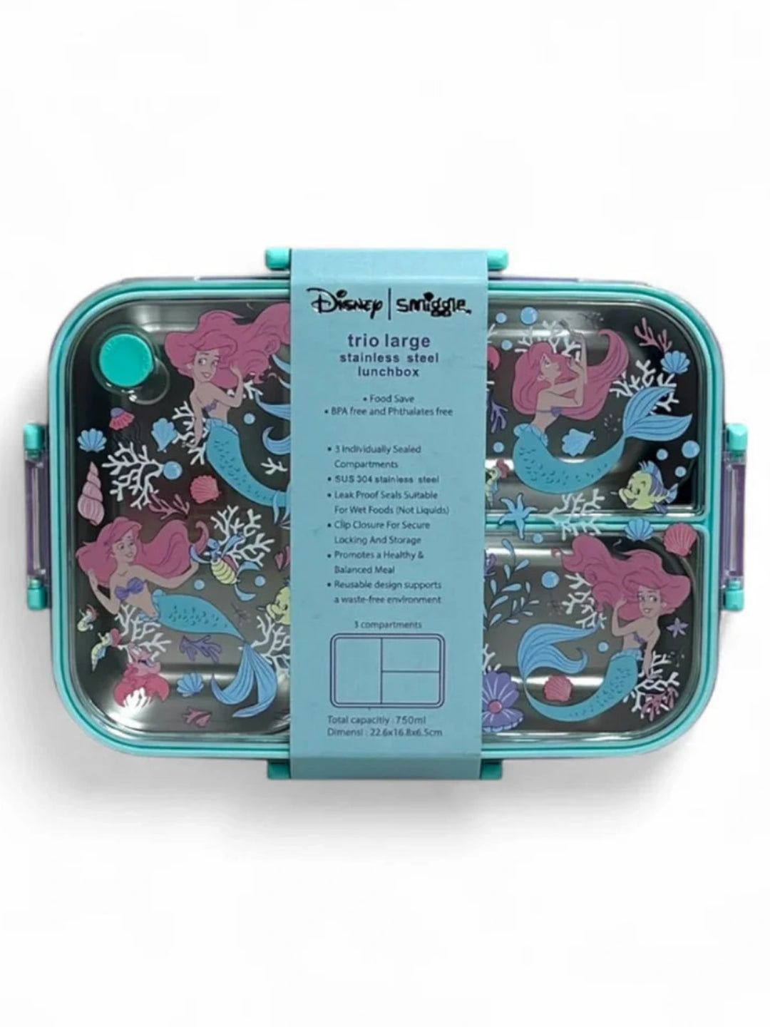Smiggle Mermaid Trio Large Stainless Steel See Me Bento Lunch Box 750 ML SM262198 at Zubaidas Online Pakistan