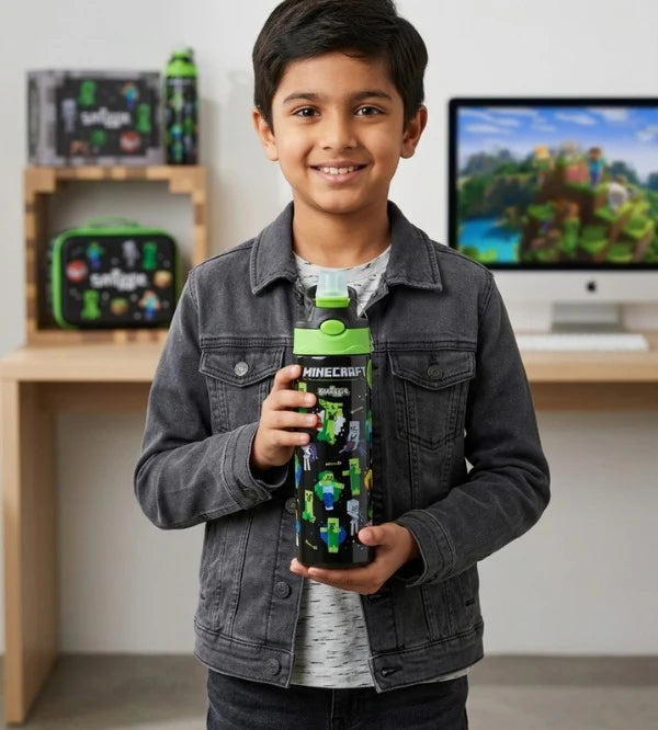 Smiggle Minecraft 520 ml Push Button Straw Insulated Metal Water Bottle at Zubaidas Official Pakistan