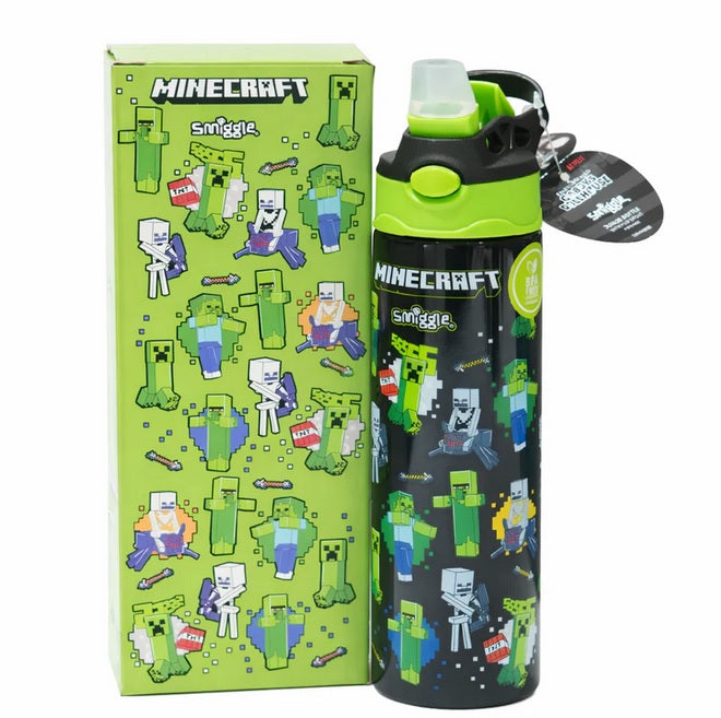 Smiggle Minecraft 520 ml Push Button Straw Insulated Metal Water Bottle at Zubaidas The Largest Online Baby and Kids Store in Pakistan for over 50 years 