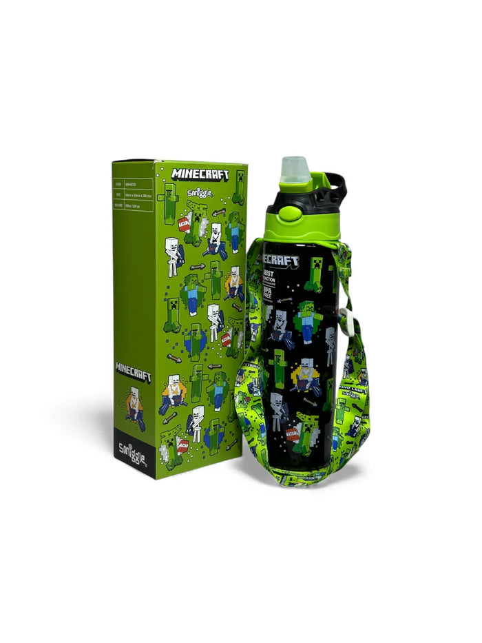 Smiggle Minecraft 680 ml Push Button Straw Plastic Water Bottle BPA Free with Strap at Zubaidas Official Pakistan
