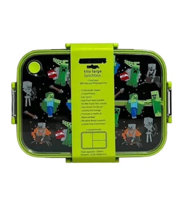 Smiggle Minecraft Trio Large BPA and Phthalates Free Bento Plastic Lunch Box 1200 ML SM254098 at Zubaidas