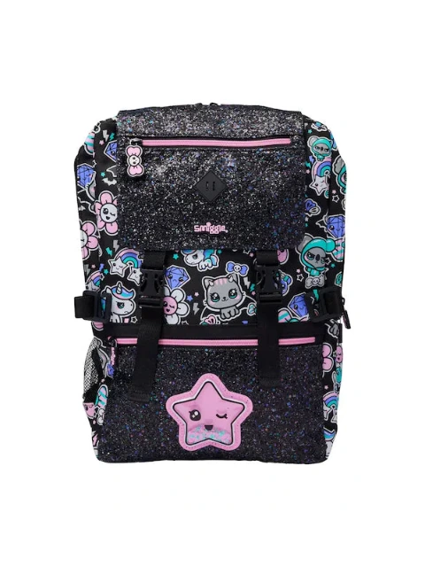 Smiggle School Bag Black Trailblazer Foldover Attach Backpack XL 18 inches at Zubaidas