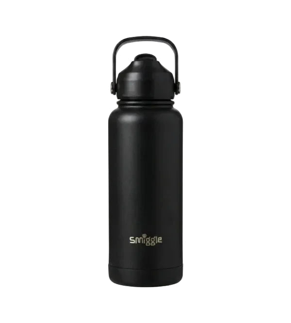 Smiggle Solid Black 1000ml Straw Insulated Stainless Steel Water Bottle SM1000 at Zubaidas