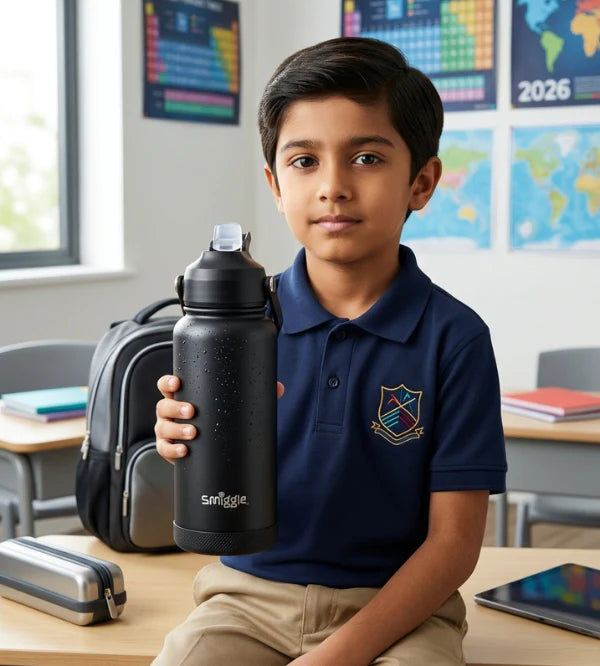 Smiggle Solid Black 1000ml Straw Insulated Stainless Steel Water Bottle SM1000 at Zubaidas Official Pakistan