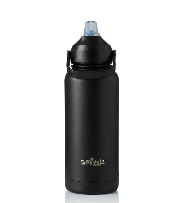 Smiggle Solid Black 1000ml Straw Insulated Stainless Steel Water Bottle SM1000 at Zubaidas Online Pakistan