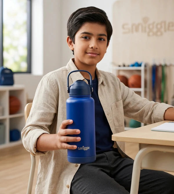 Smiggle Solid Blue 1000ml Straw Insulated Stainless Steel Water Bottle SM1000 at Zubaidas Best Online Baby and Kids Store in Pakistan for over 50 Years