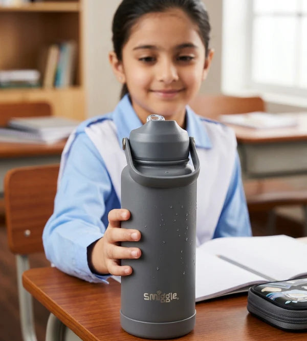 Smiggle Solid Grey 1000ml Straw Insulated Stainless Steel Water Bottle SM1000 at Zubaidas Official Pakistan