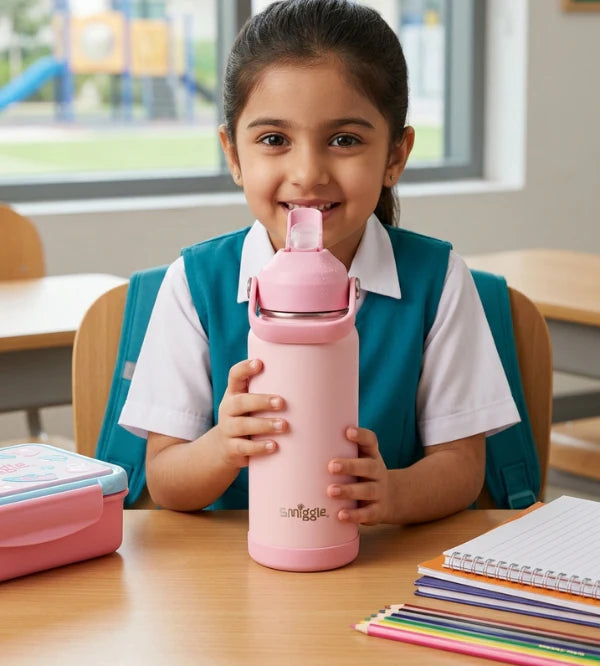 Smiggle Solid Pink 1000ml Straw Insulated Stainless Steel Water Bottle SM1000 at Zubaidas Official Pakistan