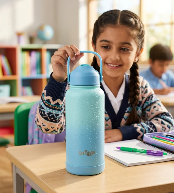 Smiggle Solid Teal 1000ml Straw Insulated Stainless Steel Water Bottle SM1000 at Zubaidas Official Pakistan