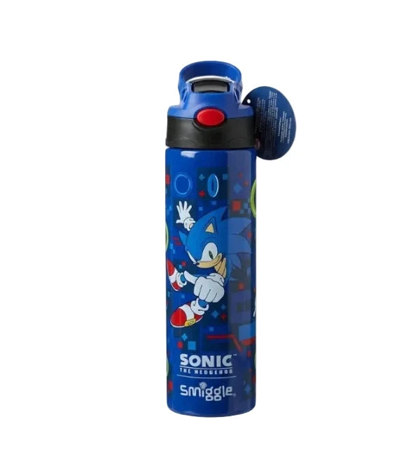 Smiggle Sonic the Hedgehog 520 ml Push Button Straw Insulated Metal Water Bottle at Zubaidas