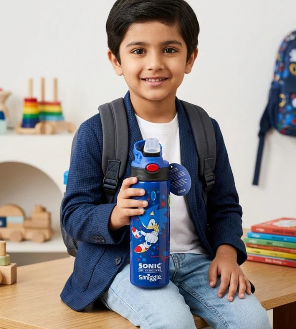 Smiggle Sonic the Hedgehog 520 ml Push Button Straw Insulated Metal Water Bottle at Zubaidas Official Pakistan