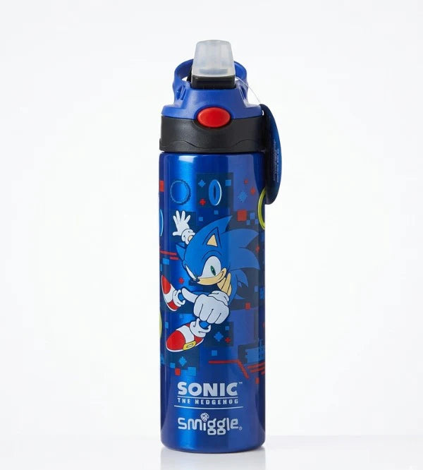 Smiggle Sonic the Hedgehog 520 ml Push Button Straw Insulated Metal Water Bottle at Zubaidas Number 1 Online Baby and Kids Store in Pakistan