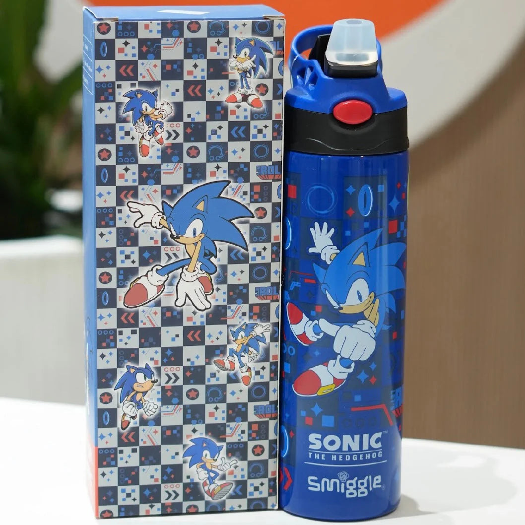 Smiggle Sonic the Hedgehog 520 ml Push Button Straw Insulated Metal Water Bottle at Zubaidas Online Pakistan