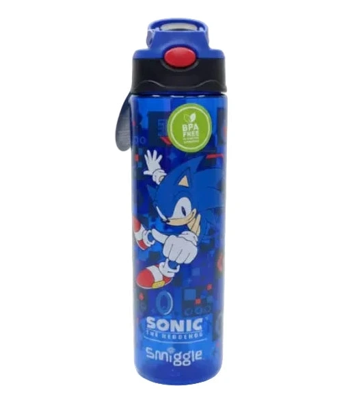 Smiggle Sonic the Hedgehog 680 ml Push Button Straw Plastic Water Bottle BPA Free with Strap at Zubaidas