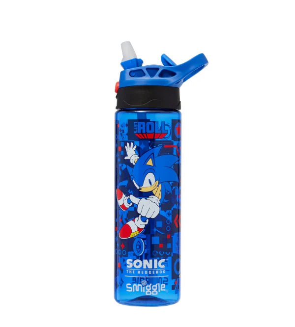 Smiggle Sonic the Hedgehog 680 ml Push Button Straw Plastic Water Bottle BPA Free with Strap at Zubaidas Official Pakistan 