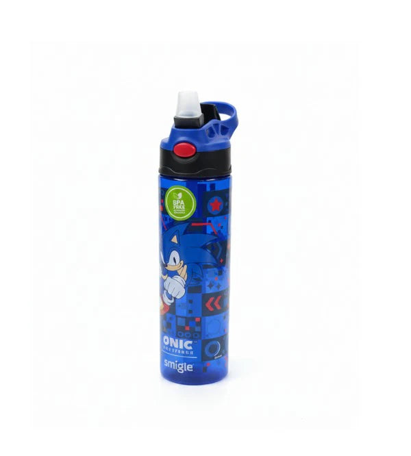 Smiggle Sonic the Hedgehog 680 ml Push Button Straw Plastic Water Bottle BPA Free with Strap at Zubaidas Online Pakistan