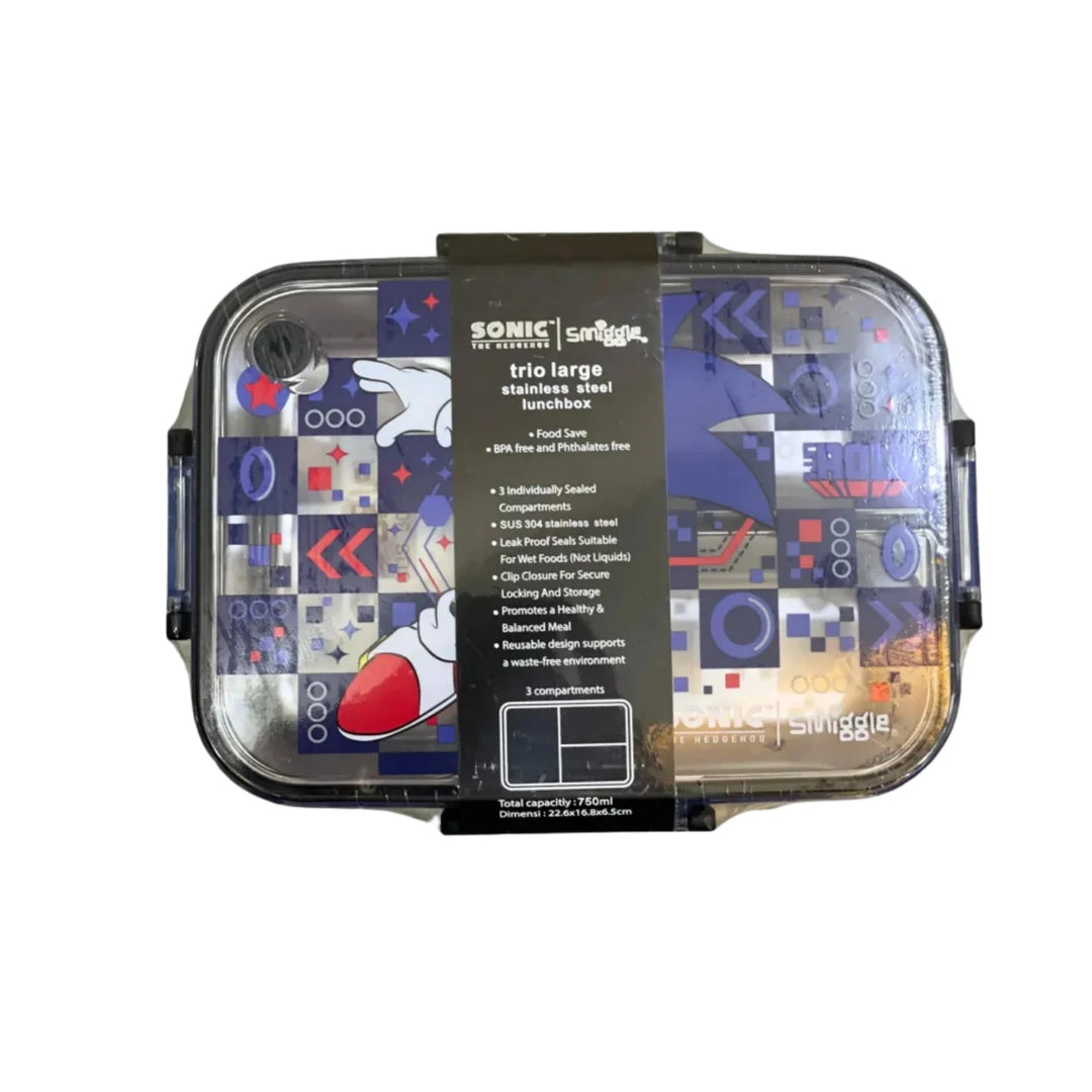 Smiggle Sonic the Hedgehog Trio Large Stainless Steel See Me Bento Lunch Box 750 ML SM262198 at Zubaidas Official Pakistan