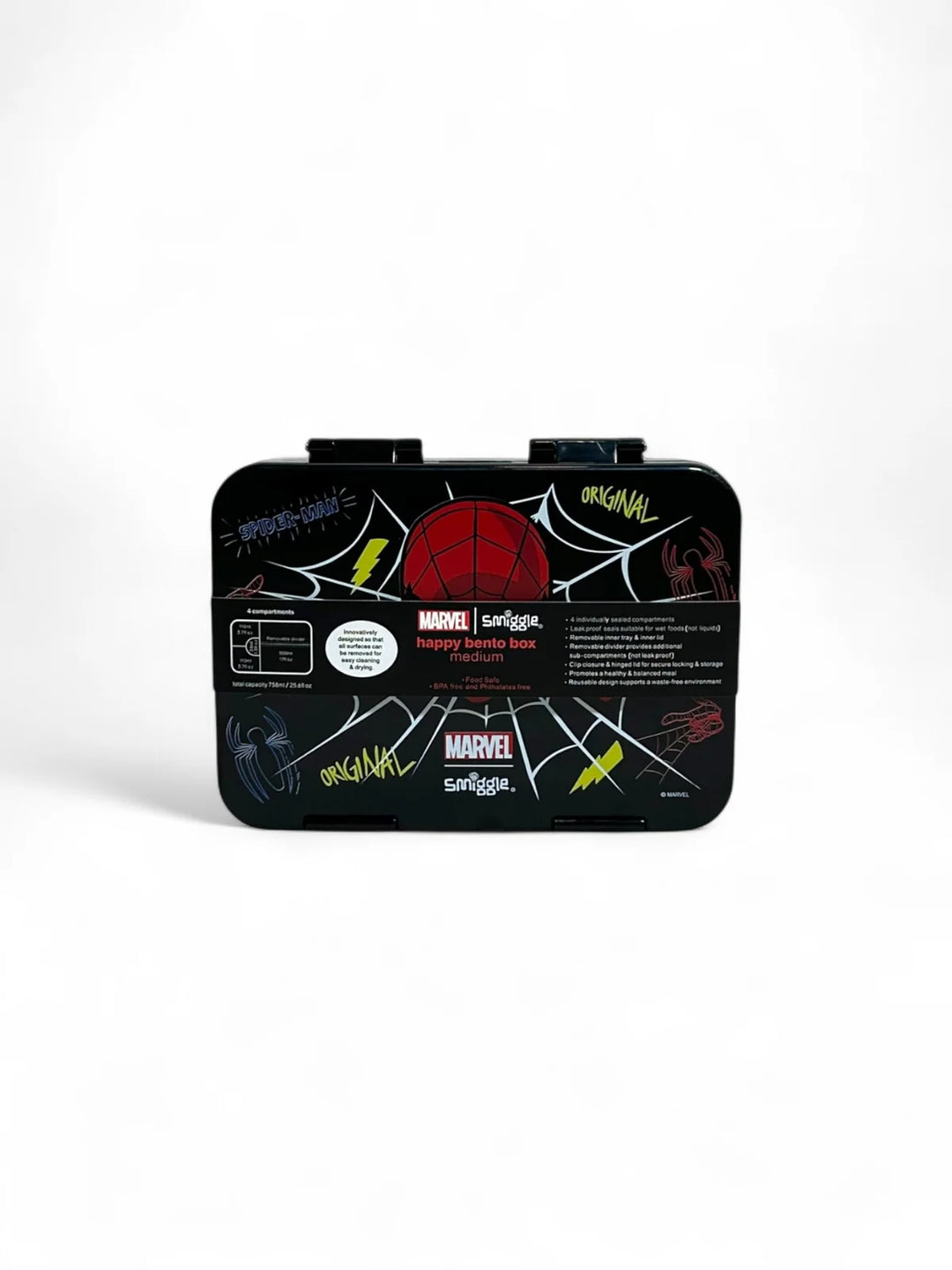 Smiggle Spiderman 4 Compartments Food Safe BPA and Phthalates Free Bento Plastic Medium 758 ml Lunch Box at Zubaidas Most Trusted Online Baby and Kids Store in Pakistan for over 50 years
