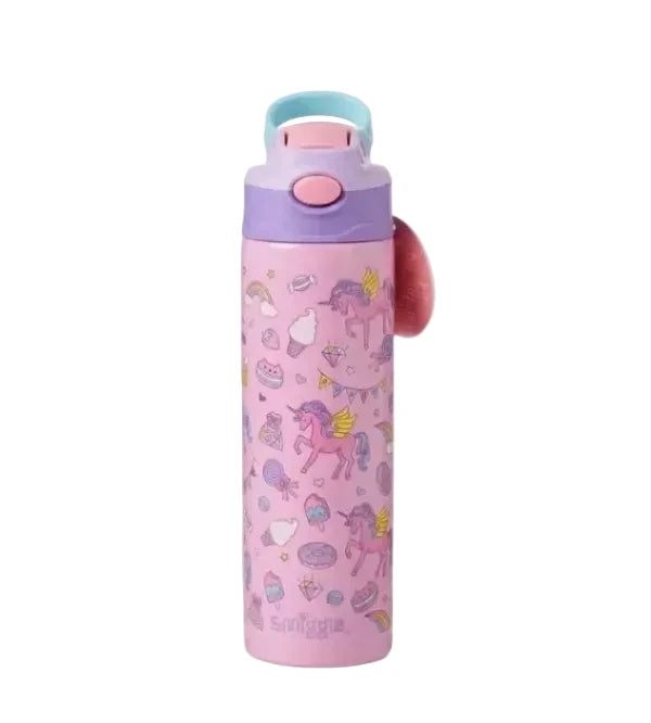 Smiggle Unicorn 520 ml Push Button Straw Insulated Metal Water Bottle at Zubaidas