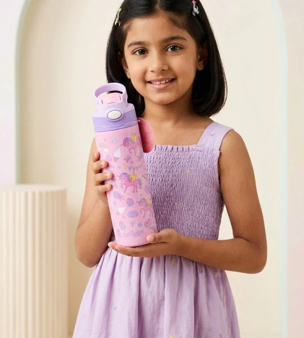 Smiggle Unicorn 520 ml Push Button Straw Insulated Metal Water Bottle at Zubaidas Official Pakistan