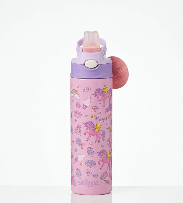 Smiggle Unicorn 520 ml Push Button Straw Insulated Metal Water Bottle at Zubaidas Online Pakistan