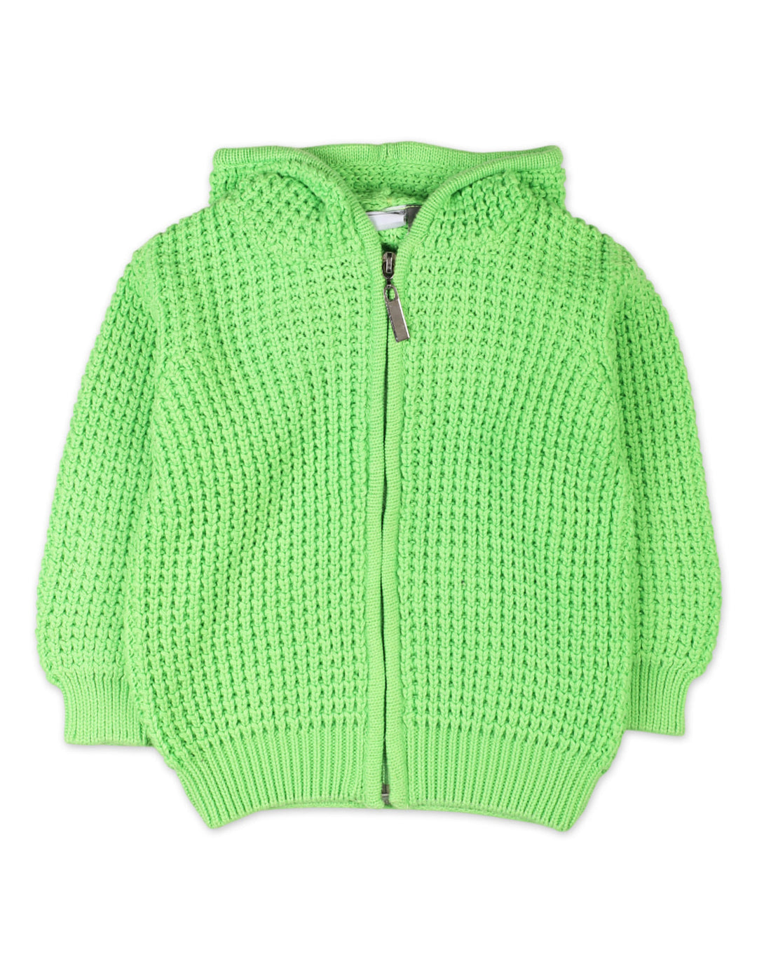 Sweater Hooded Knitted Front Zip Bambies Neon Green at Zubaidas