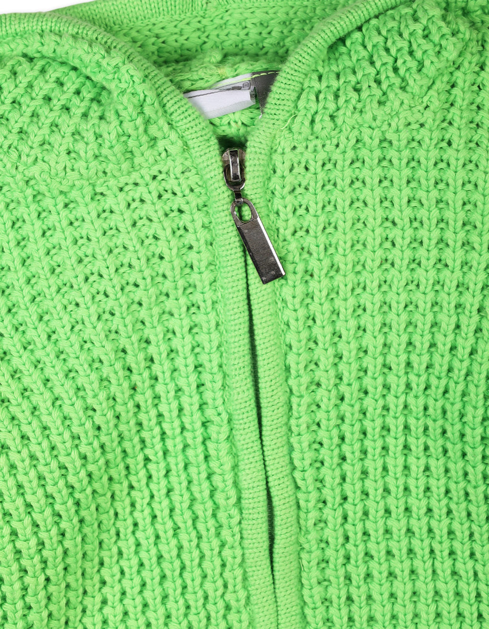 Sweater Hooded Knitted Front Zip Bambies Neon Green at Zubaidas