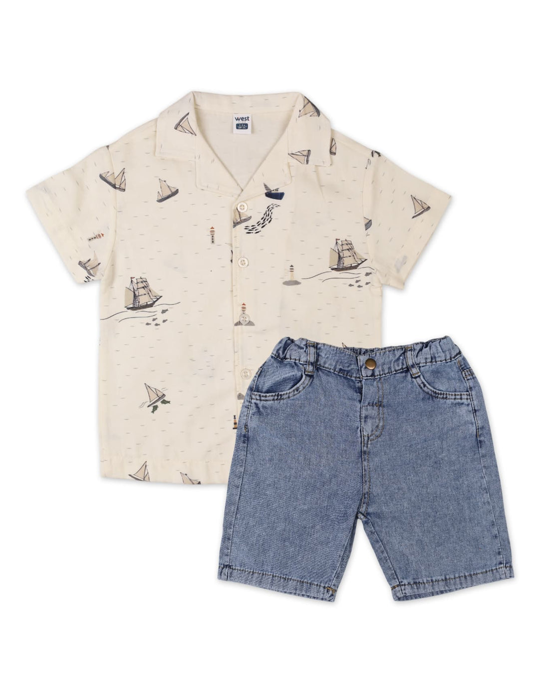Toddler Boys Summer Suit Bambies Off White and Blue at Zubaidas