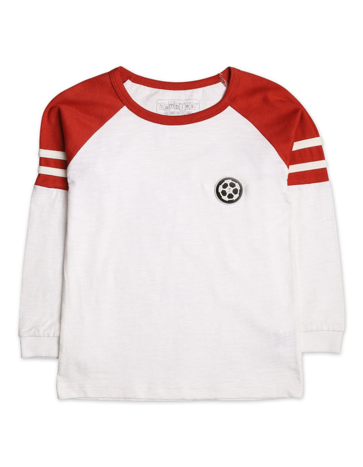 Toddler Boys T Shirts Bambies Relgan Football Striped Rust at Zubaidas.