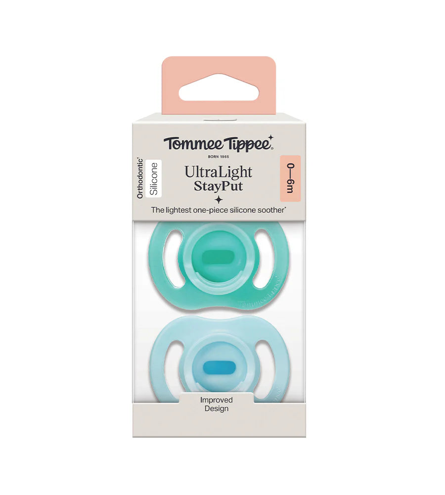 Ultra Light Soothers Tommee Tippee 0-6M PK-2 - Green/Blue - 433594 at Zubaidas