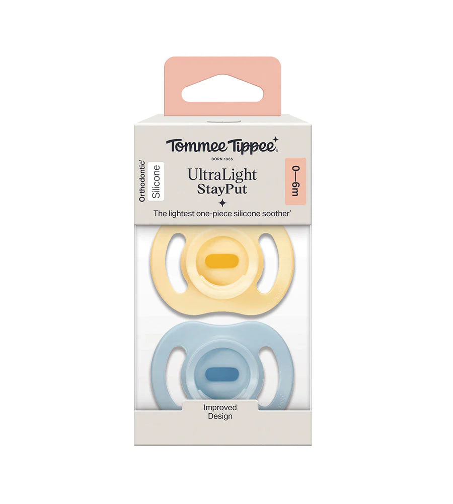 Ultra Light Soothers Tommee Tippee 0-6M PK-2 - Yellow/Blue - 433594 at Zubaidas