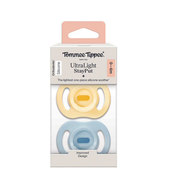 Ultra Light Soothers Tommee Tippee 0-6M PK-2 - Yellow/Blue - 433594 at Zubaidas