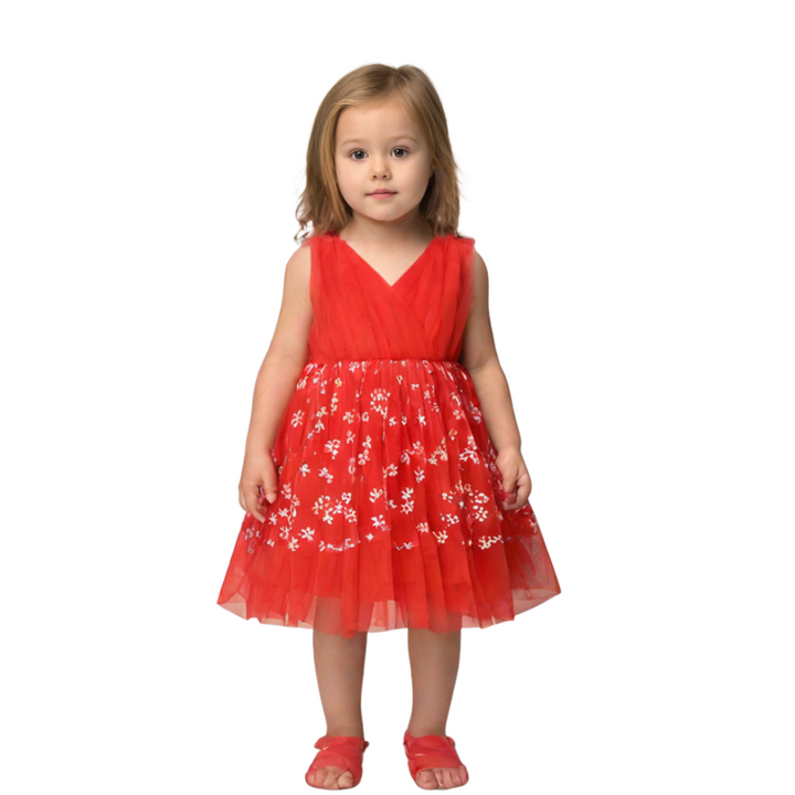 Zubaida's Frock Pleated Red Infant Girls