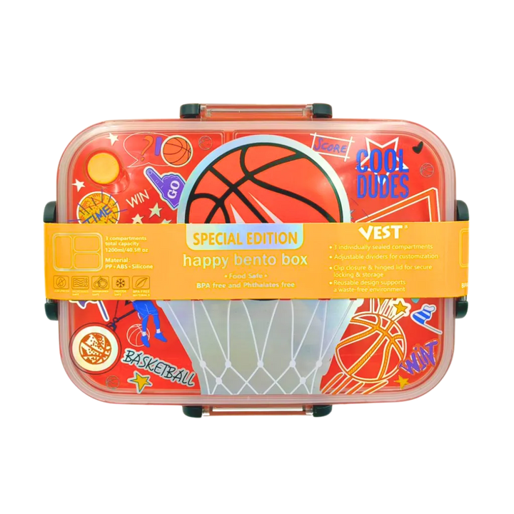 VEST Basketball 3 Compartments Special Edition Happy Bento Box BPA and Phthalates Free 1200 ML School Lunch Box U2135 at Zubaidas