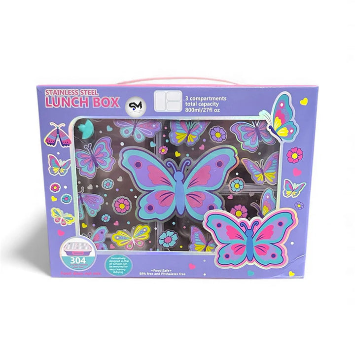 VEST Butterfly Three Compartments Stainless Steel School Lunch Box 800 ML U2087 at Zubaidas