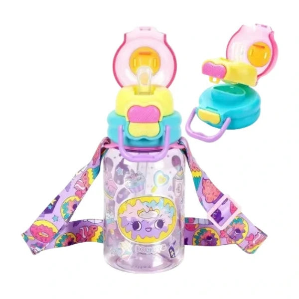 VEST Donut 600 ml Three Ways One Click Straw Plastic Water Bottle BPA Free U2131 at Zubaidas