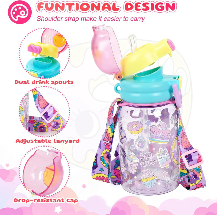 VEST Donut 600 ml Three Ways One Click Straw Plastic Water Bottle BPA Free U2131 at Zubaidas Best Online Baby and Kids Store in Pakistan for over 50 years