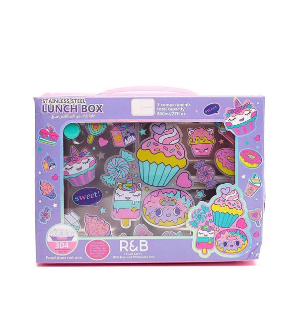 VEST Donut Three Compartments Stainless Steel School Lunch Box 800 ML U2087 at Zubaidas